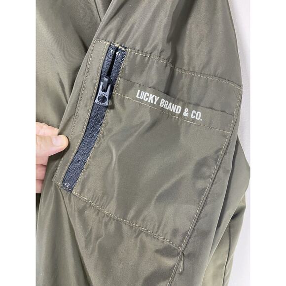 Lucky Brand Jacket Green Lightweight Mid Length Bomber Style Full Zip Hood *FLAW - Picture 6 of 12